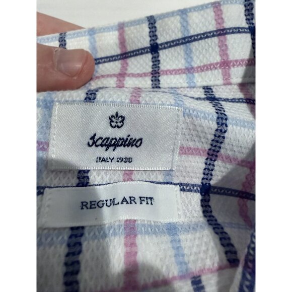 Scappino Italy Men's Dress Shirt Size 16.5 G White Blue Pink Windowpane Plaid - Picture 3 of 6
